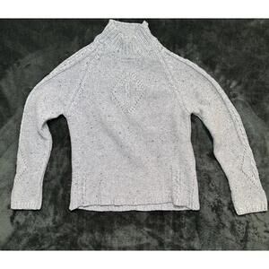 Inis Meáin Women’s Sweater Gray Turtleneck Cable-Knit Diamond Cashmere Merino L